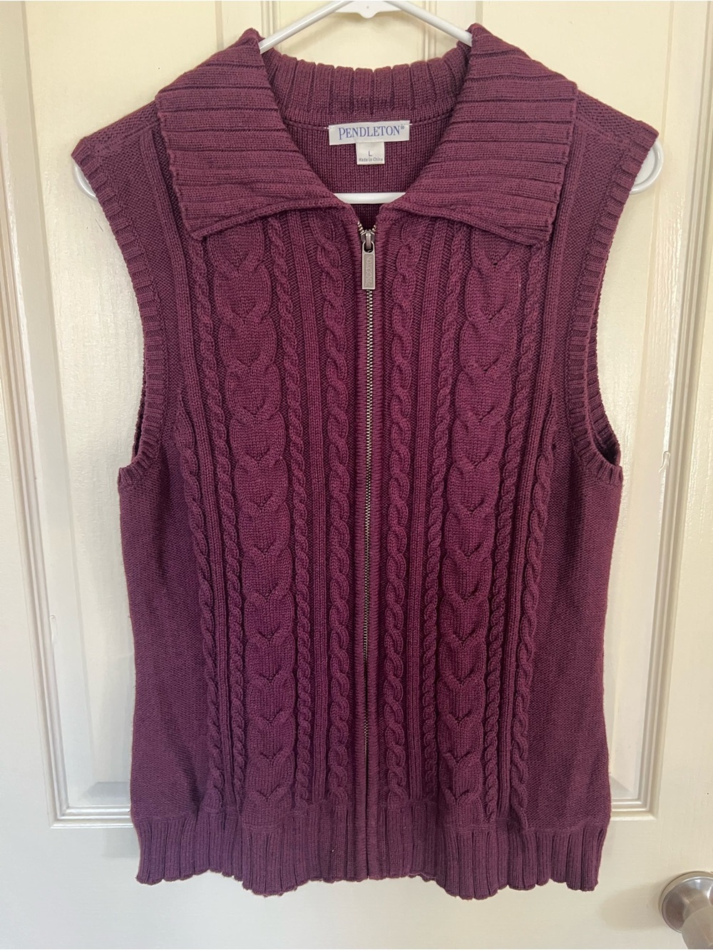 Pendleton Plum Cable Knit Sleeveless Zip Cardigan Vest L